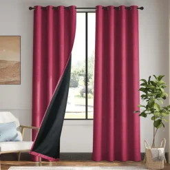 1pc Waterproof Blackout Double Coated Solid Color Cotton And Linen Curtain Bedroom Living Room Home Decoration Perforated Curtain