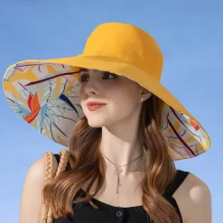 1pc Women's Reversible Wide Brim Sun Hat - Tropical Floral Design, Pink & Blue/Green Color Scheme, Breathable Polyester with Windproof Rope, Lightweight & Stylish for Beach, Outdoor, and Everyday Fash