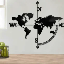 1pc World Map Metal Wall Art Outdoor Decor Rust Proof Wall Sculpture Ideal For Garden, Home, Farmhouse, Patio And Bedroom