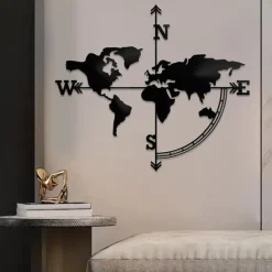 1pc World Map Metal Wall Art Outdoor Decor Rust Proof Wall Sculpture Ideal For Garden, Home, Farmhouse, Patio And Bedroom