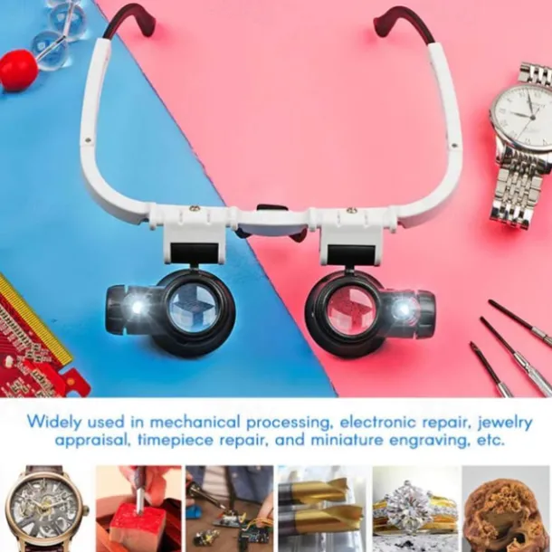 1pc 8X 15X 23X Double LED Light Magnifying Glasses, Watch Repair Magnifier, Miniature Magnifying Glass, Eye Magnifying Repair Tool For Watchmaking Coin Stamp Currency Book Errors Jewelry Necklace Magnifier Beading Biology Loupe Microscope