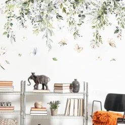 2PC 30X90CM Tropical Green Leaf Butterfly Ornaments Bedroom Living Room Porch Home Wall Decoration Wall Stickers Self-adhesive