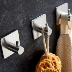 1/2pcs Adhesive Hooks Heavy Duty Wall Hooks Waterproof Stainless Steel Hooks For Hanging Coat Hat Towel Robe Hook Wall Mounted Rack For Bathroom And Bedroom