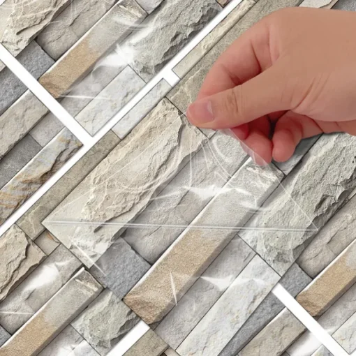 7pcs Artificial Stone Tile Wall Sticker 3D Vinyl Wallpaper Self Adhesive Floral Home Decor For Kitchen Bathroom 5.5x11 Inches