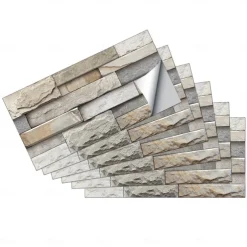 12pcs Artificial Stone Tile Wall Sticker 3D Vinyl Wallpaper Self Adhesive Floral Home Decor For Kitchen Bathroom 15*30cm