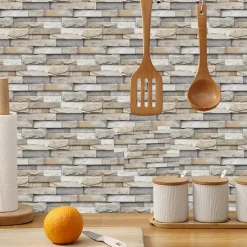 12pcs Artificial Stone Tile Wall Sticker 3D Vinyl Wallpaper Self Adhesive Floral Home Decor For Kitchen Bathroom 15*30cm
