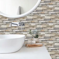 12pcs Artificial Stone Tile Wall Sticker 3D Vinyl Wallpaper Self Adhesive Floral Home Decor For Kitchen Bathroom 15*30cm