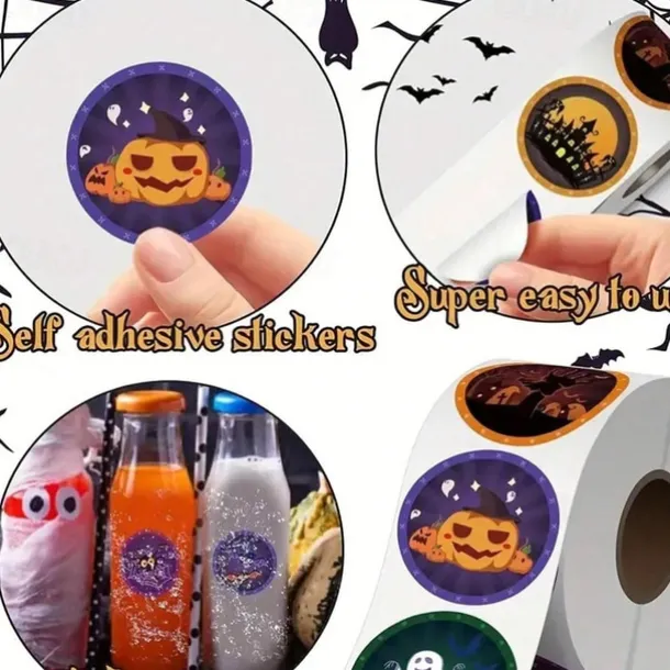 500pcs Assorted Halloween Stickers – Pumpkin, Ghost, Bat, and Spider Designs for Party Decorations, Gift Wrapping, Invitations, Cups, Notebooks, Cupcake Toppers