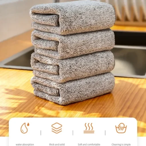 9Pcs Bamboo Charcoal Dishcloth Microfiber Kitchen Towel Thickened Absorbent Non-stick Oil Wiping Rag Home Cleaning Dishcloth