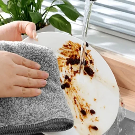 9Pcs Bamboo Charcoal Dishcloth Microfiber Kitchen Towel Thickened Absorbent Non-stick Oil Wiping Rag Home Cleaning Dishcloth