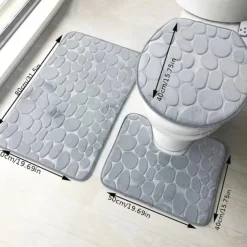 3pcs Bath Mat Non-slip Bathroom Rugs Set, Ultra Soft Non-Slip Bath Rug And Absorbent Bath Mat Carpets, Includes U-Shaped Contour Rug,Toilet Lid Cover