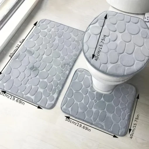 3pcs Bath Mat Non-slip Bathroom Rugs Set, Ultra Soft Non-Slip Bath Rug And Absorbent Bath Mat Carpets, Includes U-Shaped Contour Rug,Toilet Lid Cover