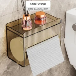 1pcs Bathroom Tissue Storage Box Punch-free Toilet Paper Holder Wall Mounted Tissue Dispenser Container Bathroom Hanging Tissue Storage Rack Bathroom Accessories