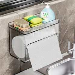 1pcs Bathroom Tissue Storage Box Punch-free Toilet Paper Holder Wall Mounted Tissue Dispenser Container Bathroom Hanging Tissue Storage Rack Bathroom Accessories
