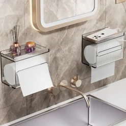 1pcs Bathroom Tissue Storage Box Punch-free Toilet Paper Holder Wall Mounted Tissue Dispenser Container Bathroom Hanging Tissue Storage Rack Bathroom Accessories