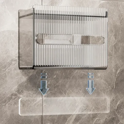 1pcs Bathroom Tissue Storage Box Punch-free Toilet Paper Holder Wall Mounted Tissue Dispenser Container Bathroom Hanging Tissue Storage Rack Bathroom Accessories