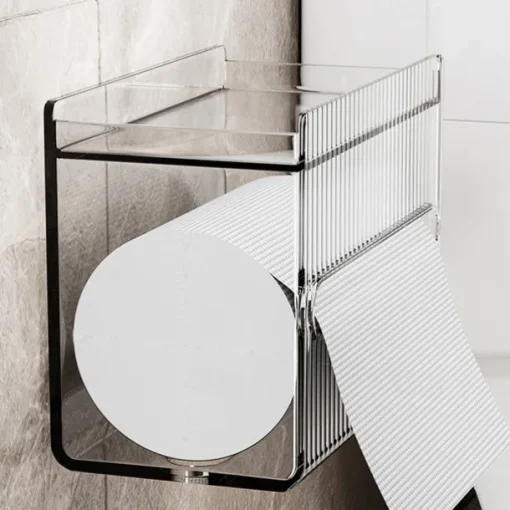 1pcs Bathroom Tissue Storage Box Punch-free Toilet Paper Holder Wall Mounted Tissue Dispenser Container Bathroom Hanging Tissue Storage Rack Bathroom Accessories