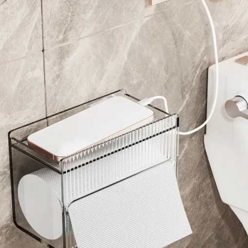 1pcs Bathroom Tissue Storage Box Punch-free Toilet Paper Holder Wall Mounted Tissue Dispenser Container Bathroom Hanging Tissue Storage Rack Bathroom Accessories