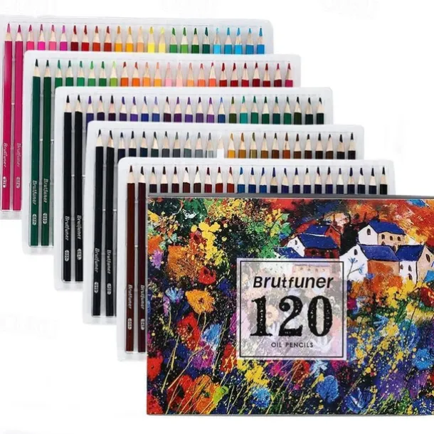 48/72/120/180pcs Brutfuner Oil Pencils Set - Vibrant Colors for Drawing and Coloring on Wood, Paper For Schools Teachers Students Children For Sketching Doodling Coloring Painting