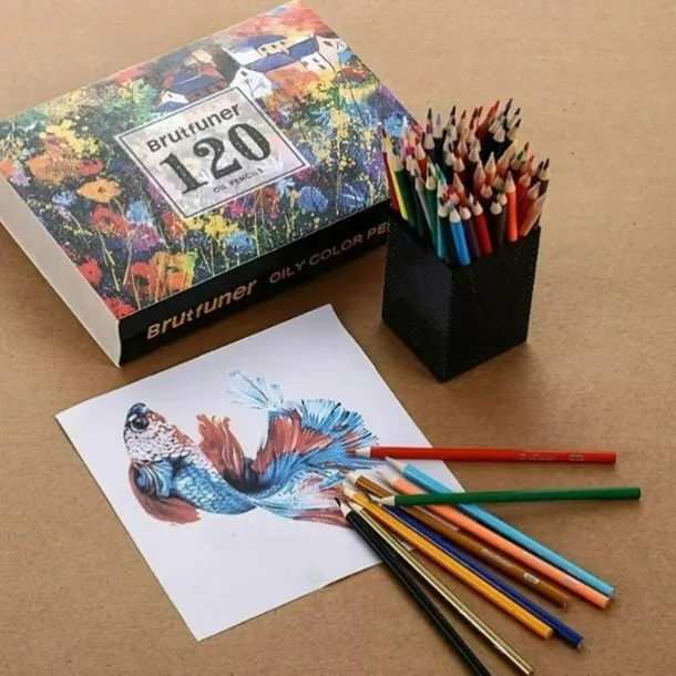 48/72/120/180pcs Brutfuner Oil Pencils Set - Vibrant Colors for Drawing and Coloring on Wood, Paper For Schools Teachers Students Children For Sketching Doodling Coloring Painting