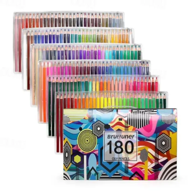 48/72/120/180pcs Brutfuner Oil Pencils Set - Vibrant Colors for Drawing and Coloring on Wood, Paper For Schools Teachers Students Children For Sketching Doodling Coloring Painting