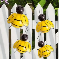4pcs Bumble Bee Metal Wall Art Crafts Ant Metal Sculpture Garden Ant Decor, Wall Hanging Decor, Garden Lawn Decor, Indoor Decor, Outdoor Colorful Decor, Cute Insect Sculpture, Yard Decor