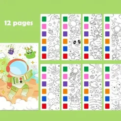 12pcs Children's Watercolor Coloring BookStudent Coloring And Drawing BookDrawing And Coloring Paper With Built-in Watercolor Paint PensImproving Children's Focus