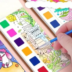 12pcs Children's Watercolor Coloring BookStudent Coloring And Drawing BookDrawing And Coloring Paper With Built-in Watercolor Paint PensImproving Children's Focus