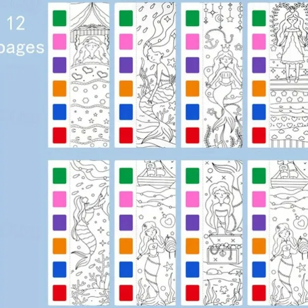 12pcs Children's Watercolor Coloring BookStudent Coloring And Drawing BookDrawing And Coloring Paper With Built-in Watercolor Paint PensImproving Children's Focus