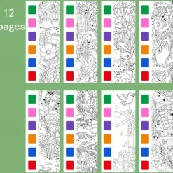 12pcs Children's Watercolor Coloring BookStudent Coloring And Drawing BookDrawing And Coloring Paper With Built-in Watercolor Paint PensImproving Children's Focus