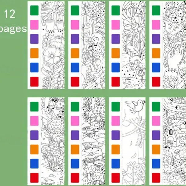 12pcs Children's Watercolor Coloring BookStudent Coloring And Drawing BookDrawing And Coloring Paper With Built-in Watercolor Paint PensImproving Children's Focus