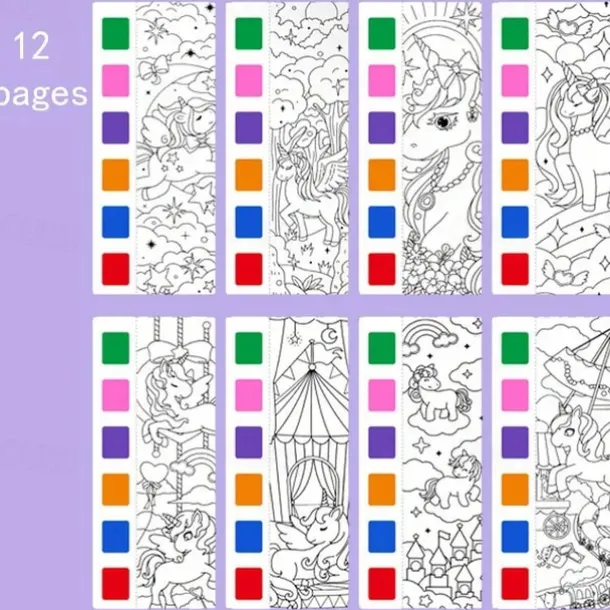 12pcs Children's Watercolor Coloring BookStudent Coloring And Drawing BookDrawing And Coloring Paper With Built-in Watercolor Paint PensImproving Children's Focus