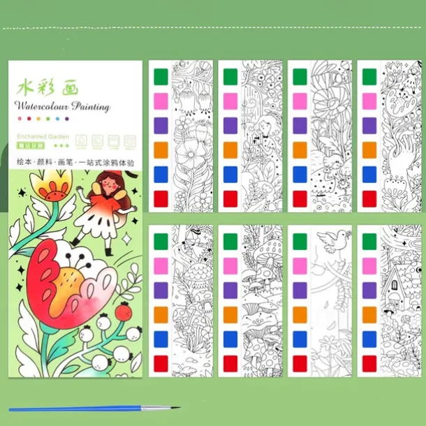 12pcs Children's Watercolor Coloring BookStudent Coloring And Drawing BookDrawing And Coloring Paper With Built-in Watercolor Paint PensImproving Children's Focus