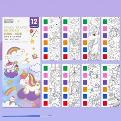12pcs Children's Watercolor Coloring BookStudent Coloring And Drawing BookDrawing And Coloring Paper With Built-in Watercolor Paint PensImproving Children's Focus