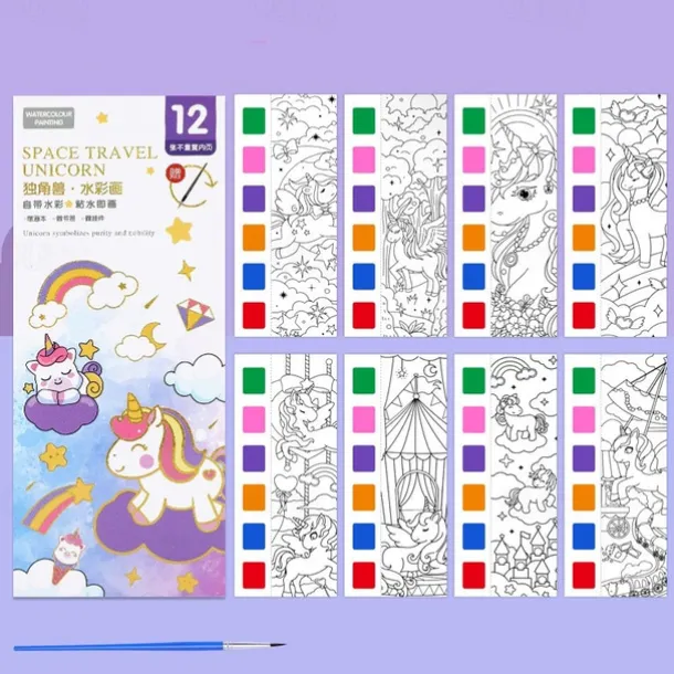 12pcs Children's Watercolor Coloring BookStudent Coloring And Drawing BookDrawing And Coloring Paper With Built-in Watercolor Paint PensImproving Children's Focus