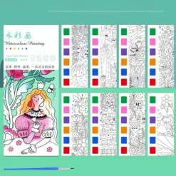12pcs Children's Watercolor Coloring BookStudent Coloring And Drawing BookDrawing And Coloring Paper With Built-in Watercolor Paint PensImproving Children's Focus
