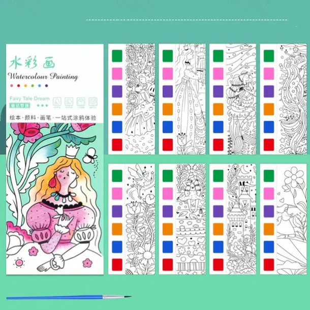 12pcs Children's Watercolor Coloring BookStudent Coloring And Drawing BookDrawing And Coloring Paper With Built-in Watercolor Paint PensImproving Children's Focus