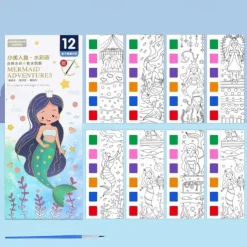 12pcs Children's Watercolor Coloring BookStudent Coloring And Drawing BookDrawing And Coloring Paper With Built-in Watercolor Paint PensImproving Children's Focus