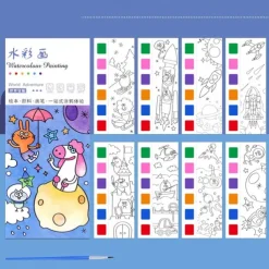 12pcs Children's Watercolor Coloring BookStudent Coloring And Drawing BookDrawing And Coloring Paper With Built-in Watercolor Paint PensImproving Children's Focus