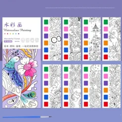 12pcs Children's Watercolor Coloring BookStudent Coloring And Drawing BookDrawing And Coloring Paper With Built-in Watercolor Paint PensImproving Children's Focus