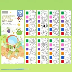 12pcs Children's Watercolor Coloring BookStudent Coloring And Drawing BookDrawing And Coloring Paper With Built-in Watercolor Paint PensImproving Children's Focus
