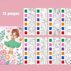 12pcs Children's Watercolor Coloring BookStudent Coloring And Drawing BookDrawing And Coloring Paper With Built-in Watercolor Paint PensImproving Children's Focus