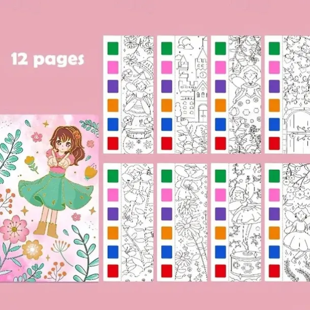 12pcs Children's Watercolor Coloring BookStudent Coloring And Drawing BookDrawing And Coloring Paper With Built-in Watercolor Paint PensImproving Children's Focus