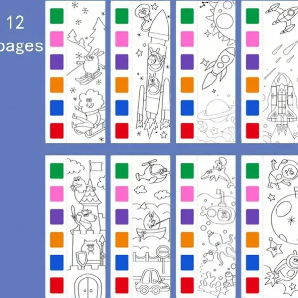 12pcs Children's Watercolor Coloring BookStudent Coloring And Drawing BookDrawing And Coloring Paper With Built-in Watercolor Paint PensImproving Children's Focus