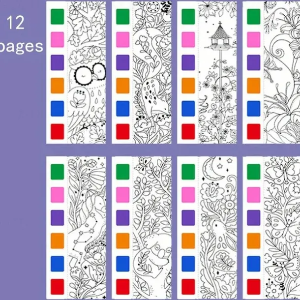 12pcs Children's Watercolor Coloring BookStudent Coloring And Drawing BookDrawing And Coloring Paper With Built-in Watercolor Paint PensImproving Children's Focus