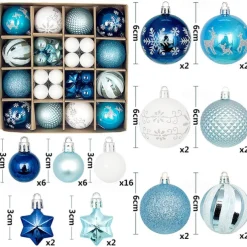 44pcs Christmas Baubles Ball Ornaments Xmas Decoration, Hanging Decorations for Christmas Tree, Holiday, Wedding and Party