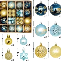 44pcs Christmas Baubles Ball Ornaments Xmas Decoration, Hanging Decorations for Christmas Tree, Holiday, Wedding and Party
