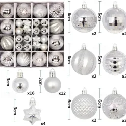 44pcs Christmas Baubles Ball Ornaments Xmas Decoration, Hanging Decorations for Christmas Tree, Holiday, Wedding and Party