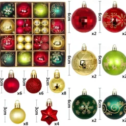 44pcs Christmas Baubles Ball Ornaments Xmas Decoration, Hanging Decorations for Christmas Tree, Holiday, Wedding and Party