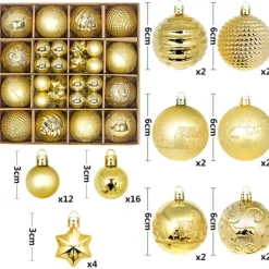 44pcs Christmas Baubles Ball Ornaments Xmas Decoration, Hanging Decorations for Christmas Tree, Holiday, Wedding and Party